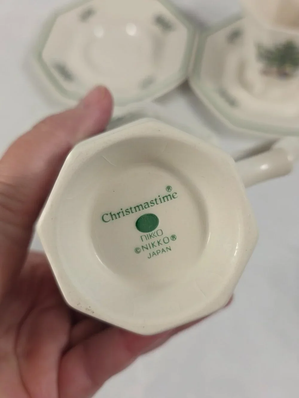 TWO Nikko Christmastime Cup & Saucer Sets White Decorated Christmas Tree